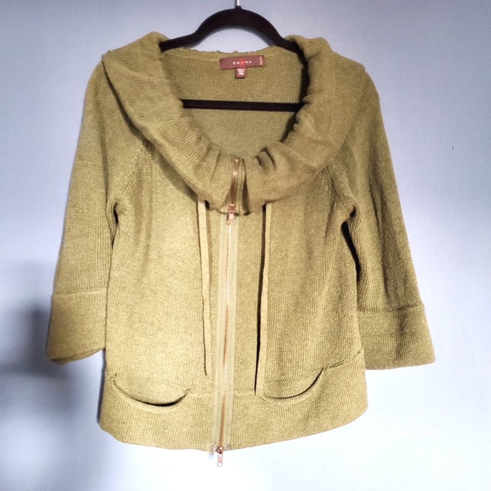 Green Knit Zip Down Sweater